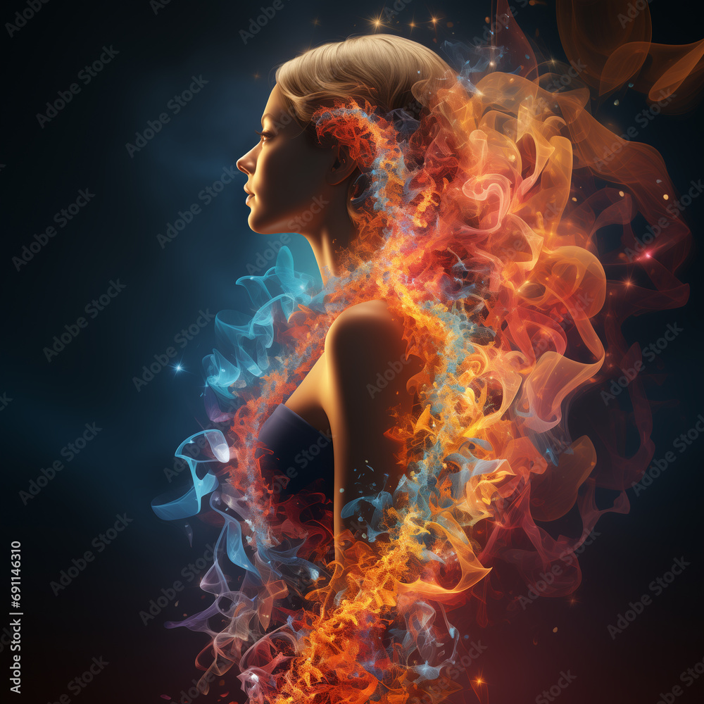 Human DNA is made up of adenine, thymine, guanine and cytosine, woman silhouette photography, cartoon style, AI Generative Human DNA is made up of adenine, thymine, guanine and cytosine, woman silhouette photography, cartoon style, AI Generative