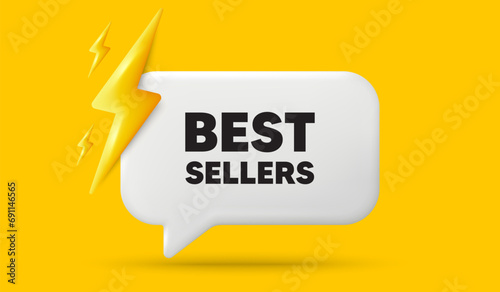 Best sellers tag. 3d speech bubble banner with power energy. Special offer price sign. Advertising discounts symbol. Best sellers chat speech message. 3d offer talk box. Vector