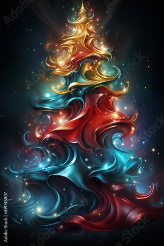 Illustration of Christmas tree for New Year s holiday on a dark background