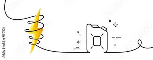 Canister of oil line icon. Continuous one line with curl. Gasoline or diesel fuel sign. Petroleum power energy symbol. Canister oil single outline ribbon. Loop curve with energy. Vector photo