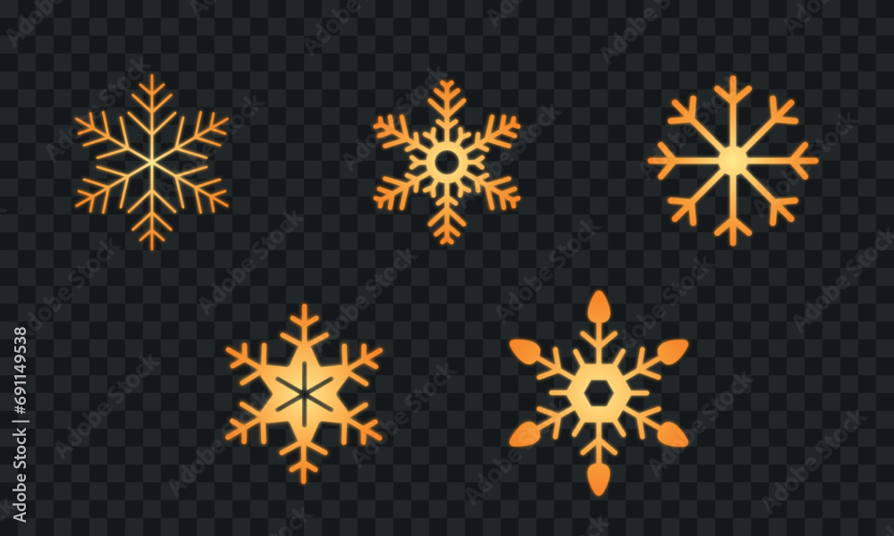 Golden snowflakes. A set of golden, glowing snowflakes of different geometric shapes. Checkered background. Vector illustration EPS10.
Golden snowflakes. A set of golden, glowing snowflakes of different geometric shapes. Checkered background. Vector illustration EPS10.