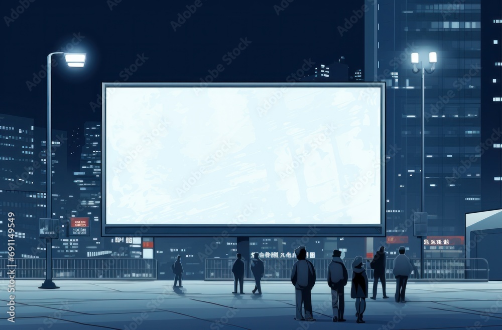 people standing around a blank box at night people standing around a blank box at night