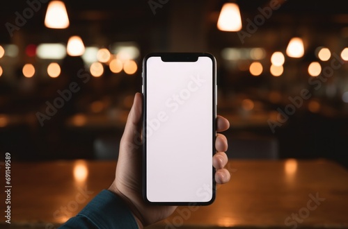 person holding blank to the camera in front of table