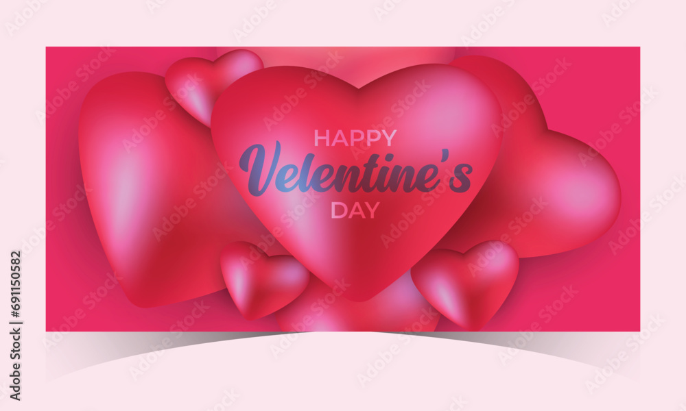 Valentine's Day Super Sale web banner or Post with hearts background. Discount Promotion, and shopping template. Happy Valentine's Day Concept with Big Sale Header Hanging Hearts Template