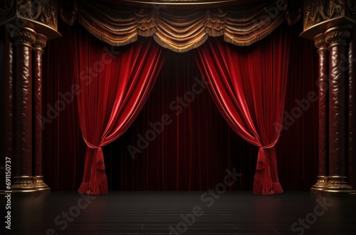 red theater stage with light and curtains