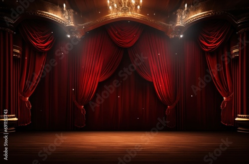 red theater stage with light and curtains
