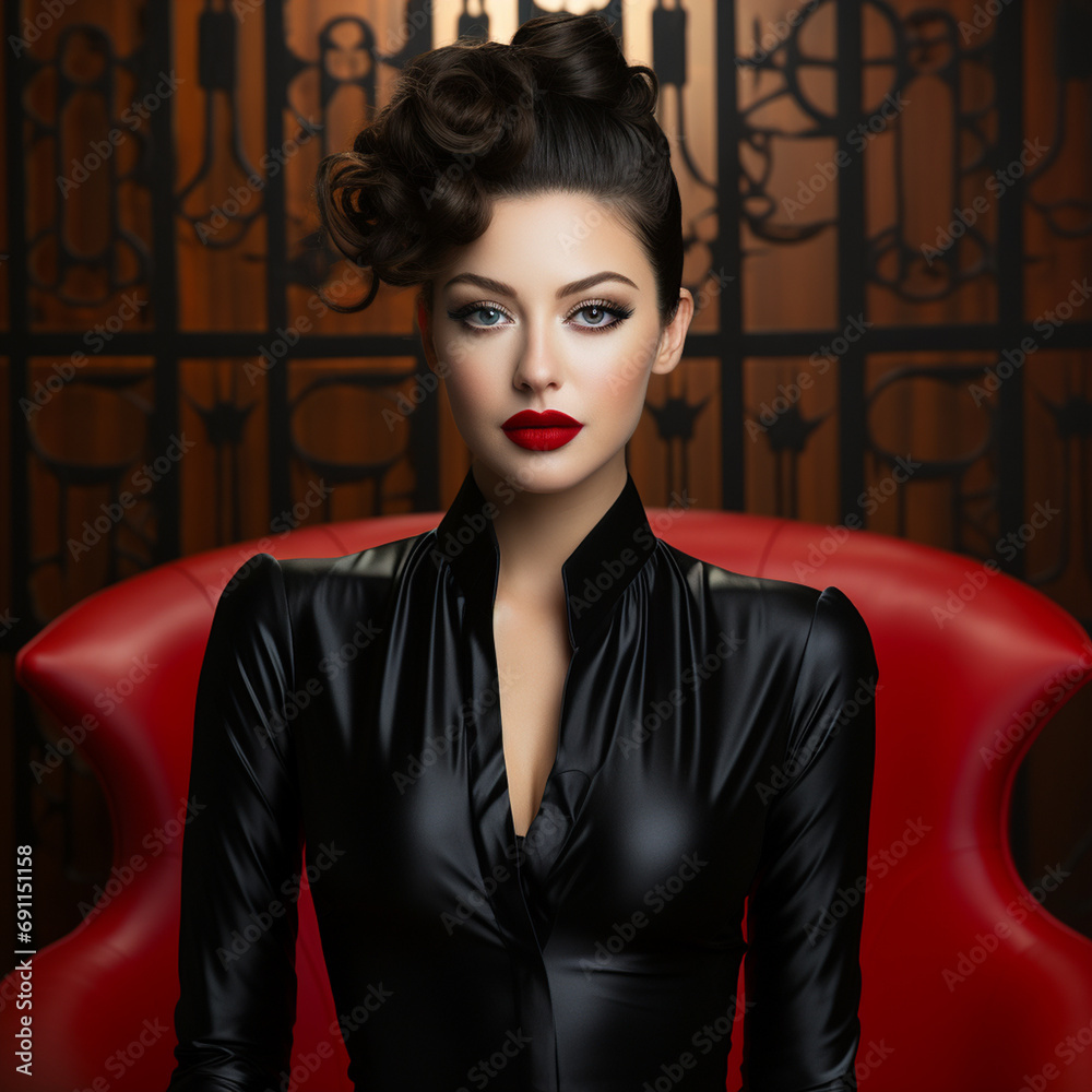 Woman wearing black leather jacket. Beautiful stylish woman in a black leather jacket. Fashionable and self-confident girl with long curly hair. AI Generative Woman wearing black leather jacket. Beautiful stylish woman in a black leather jacket. Fashionable and self-confident girl with long curly hair. AI Generative