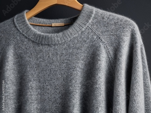 Cozy Elegance Luxurious Gray Cashmere Sweater for Chilly Days. AI Generated.