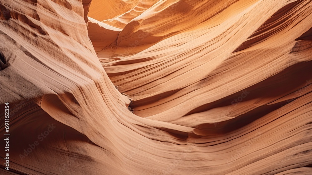 Obraz premium an abstract canyon sandstone wall, weathered, side view, orange hues, as a Horizontal background, room for copy, in a Natural landscape-themed, photorealistic illustration in JPG. Generative ai
