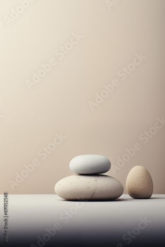 Meditation and spa background with pebble stones on beige background 