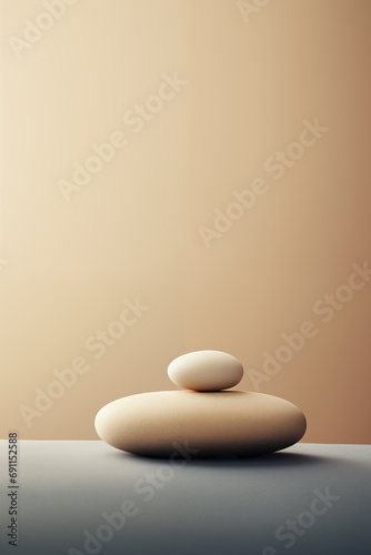 Meditation and spa background with pebble stones on beige background 