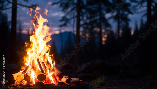 campfire with forest background