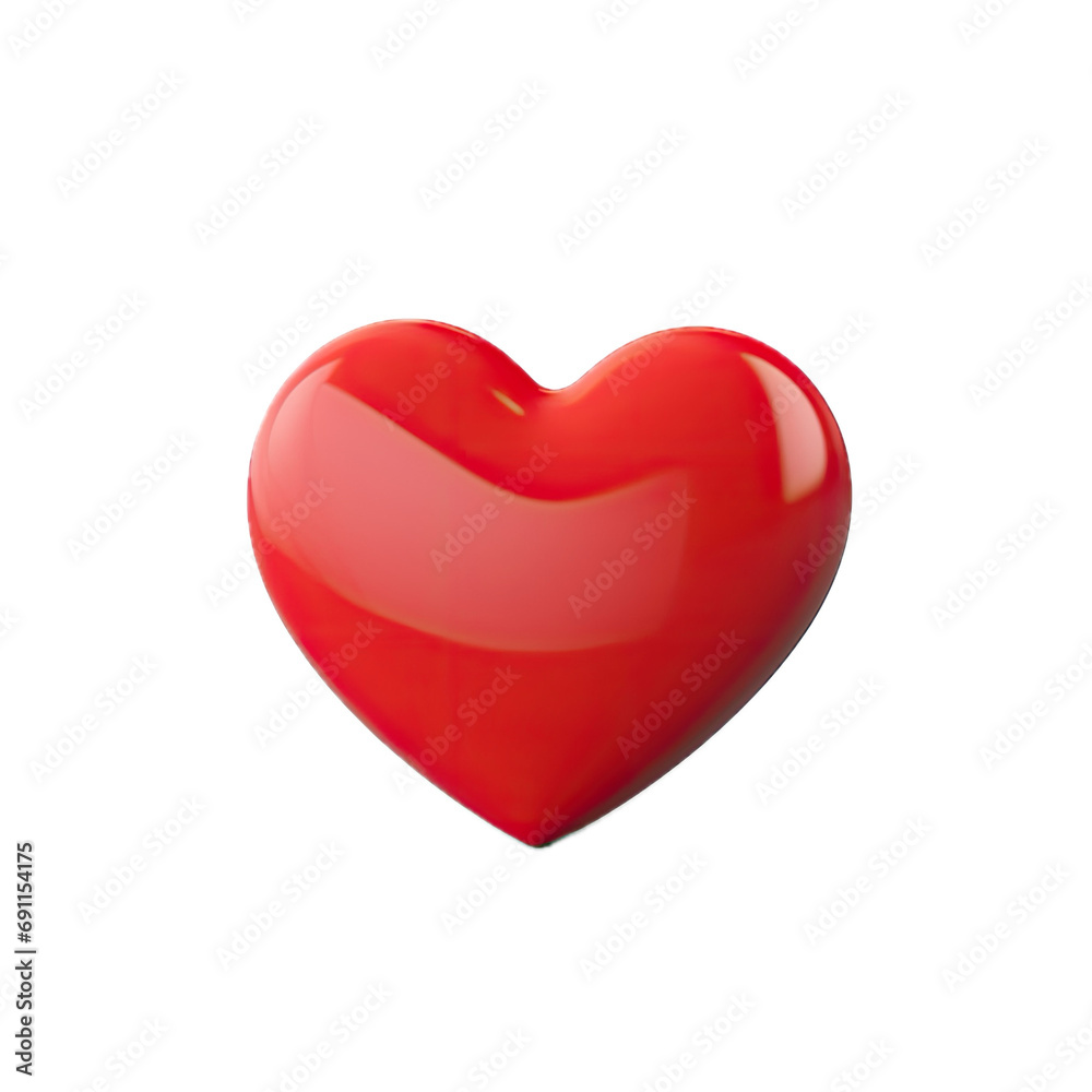 a 3D red heart, glossy with form, top view, in an isolated and transparent PNG in a Love/Valentine-themed, photorealistic illustration. Generative ai