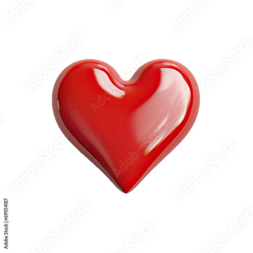 a 3D red heart  glossy with form  top view  in an isolated and transparent PNG in a Love Valentine-themed  photorealistic illustration. Generative ai