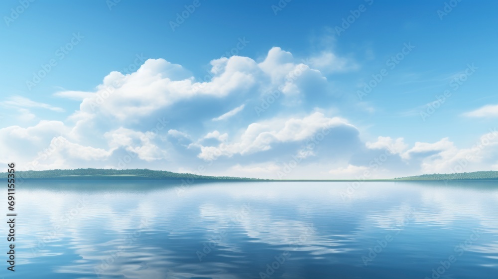  a large body of water with clouds in the sky and a small island in the middle of the water on the other side of the water is a large body of water.