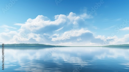  a large body of water with clouds in the sky and a small island in the middle of the water on the other side of the water is a large body of water. © Anna