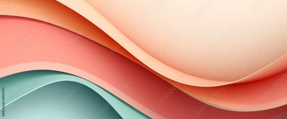 Fototapeta premium Abstract geometric background with flowing lines and waves. Modern pale pink, peach and light green wavy lines background