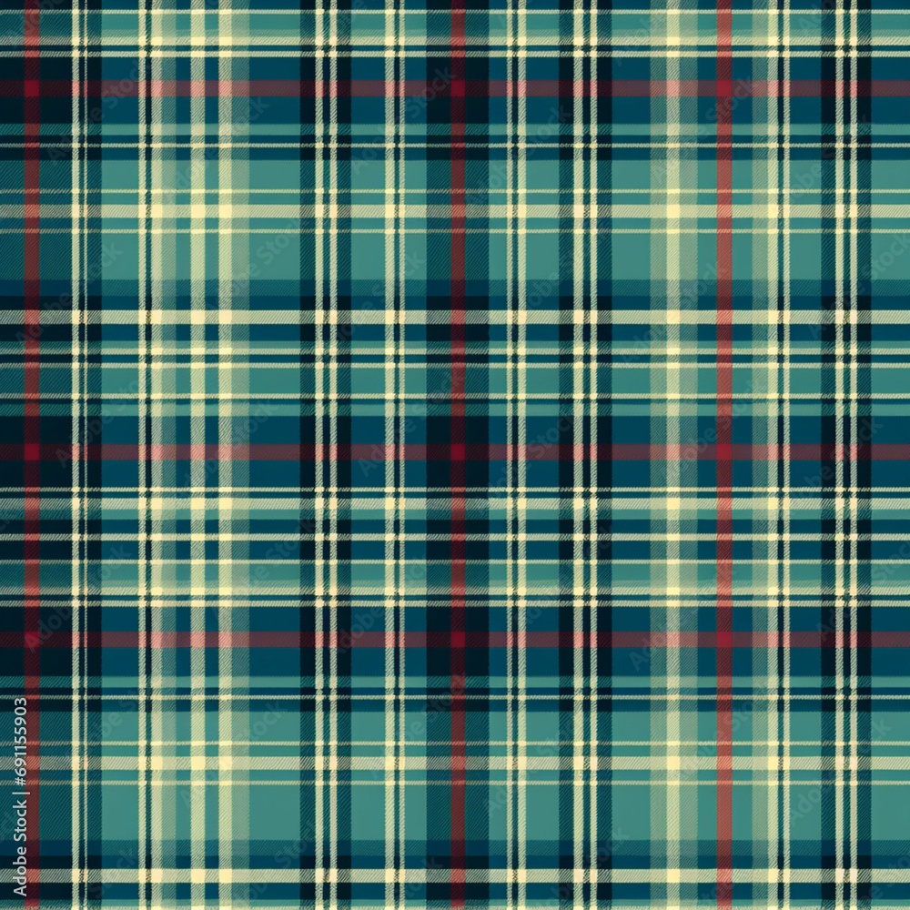 Fototapeta premium Turquoise tartan plaid textured pattern. Simple textile background