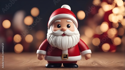 Winter holiday christmas background - Closeup of cute funny statue of Santa Claus with hat , on bokeh lights background. © JuLady_studio