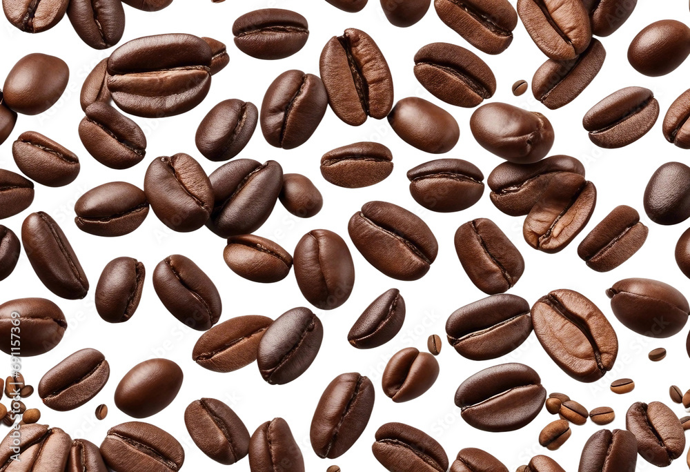 Obraz premium Panoramic coffee beans isolated on white and transparent background