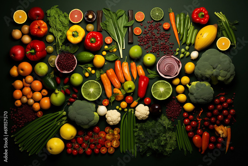 various useful vegetables and fruits in bulk, top view © -=RRZMRR=-