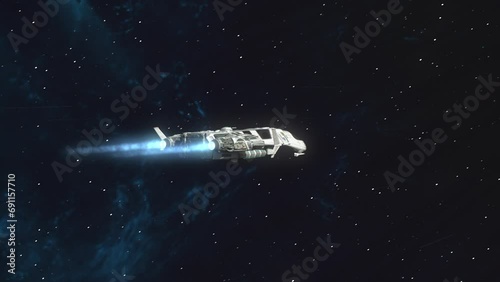 Futuristic Spaceship Flying in Space. photo