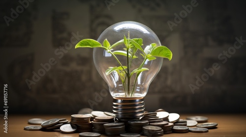 Green Energy Investment - Plants Growth On Money euro And Tree In Lightbulb photo
