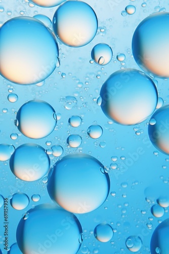 Bubbles floating on top of a blue surface. Suitable for various design projects