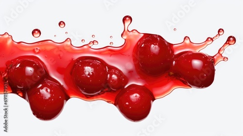 A close-up view of a liquid filled with cherries. This image can be used to depict refreshing beverages or as a visual element for food and drink-related content