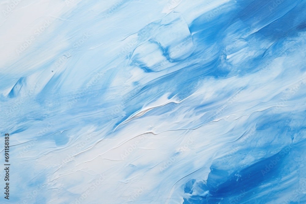A close-up view of a painting featuring shades of blue and white. This versatile image can be used in various design projects