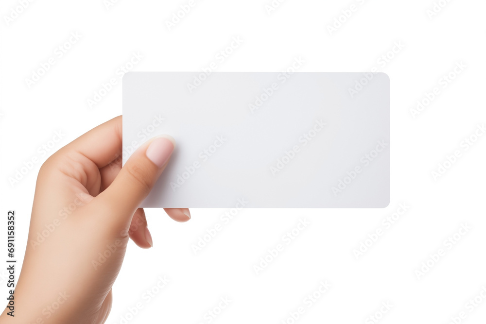 womens hand showing white empty card or voucher womens hand showing white empty card or voucher