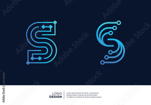 Set of letter S logo design for digital technology symbol.