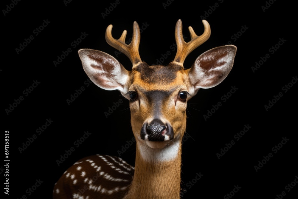Obraz premium A close-up view of a deer with antlers. Perfect for nature enthusiasts and wildlife lovers