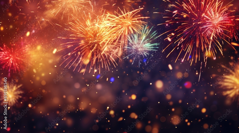 Fototapeta premium Colorful fireworks lighting up the night sky. Perfect for celebrations and festive occasions