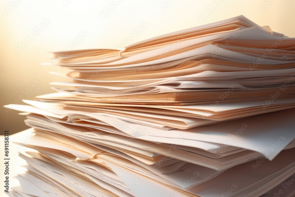 A stack of papers sitting on top of a table. Suitable for office, work, or business-related concepts A stack of papers sitting on top of a table. Suitable for office, work, or business-related concepts