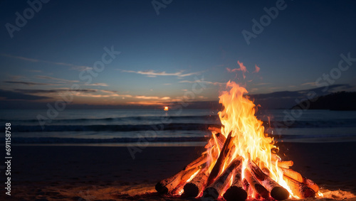 bonfire with beach background