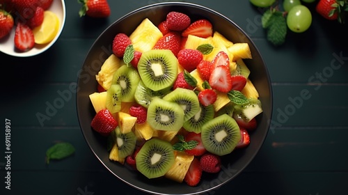 A bowl of fruit sitting on top of a table. Perfect for adding a touch of freshness to any space