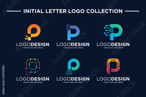 Collection of letter P digital technology logo designs.