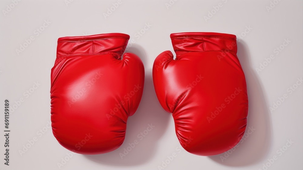  a pair of red boxing gloves sitting on top of a white table next to a pair of red boxing gloves on top of a white table next to each other pair of red boxing gloves.