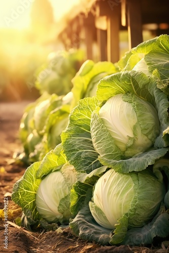A pile of cabbage sitting on the ground. Suitable for agricultural or food-related projects
