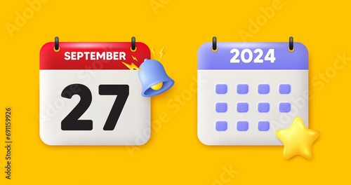 27th day of the month icon. Calendar date 3d icon. Event schedule date. Meeting appointment time. 27th day of September month. Calendar event reminder date. Vector