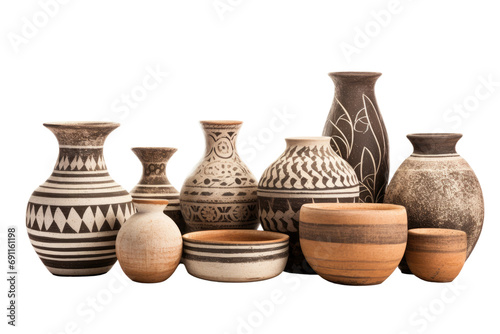 A set of artisanal, handcrafted pottery pieces, showcasing craftsmanship and artistry