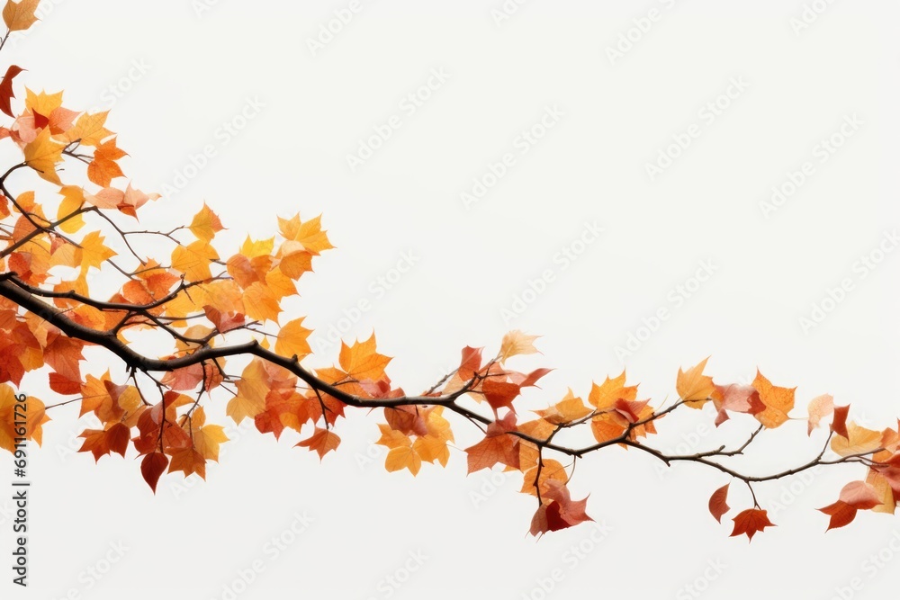 A branch with vibrant orange and yellow leaves. Perfect for autumn-themed projects