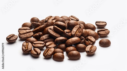 A pile of coffee beans on a white surface. Perfect for coffee shop menus and advertisements