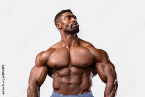 portrait of an african american bodybuilder on a gray background