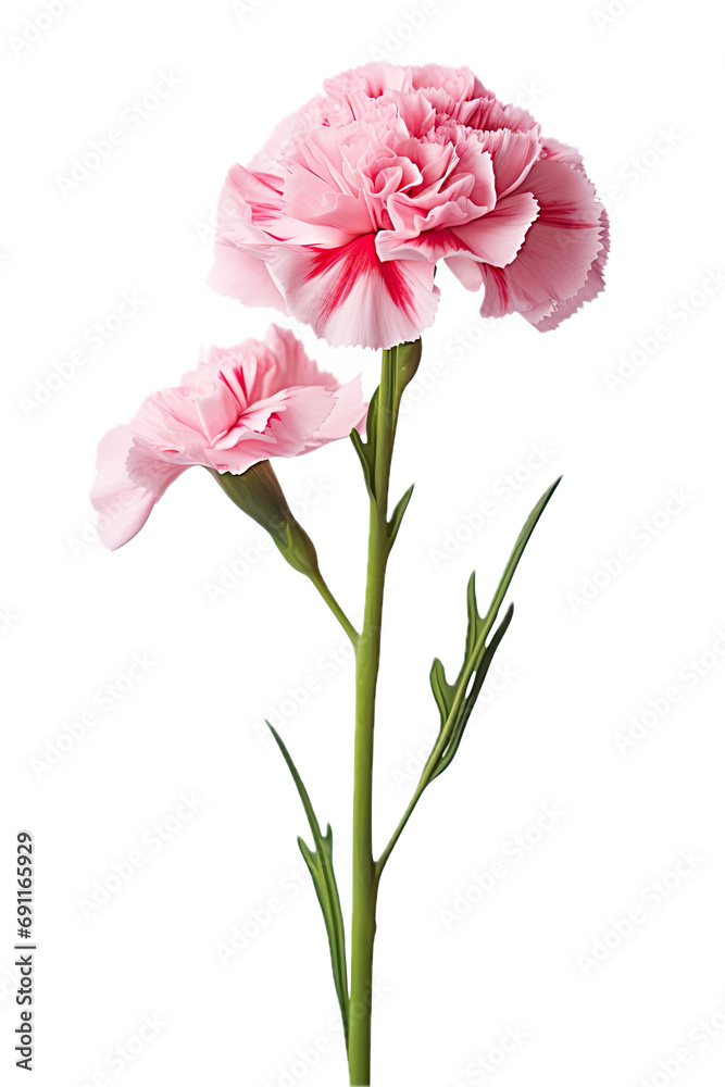 a pink/red carnation flower, side view, in a PNG, Mother's floral-themed, isolated, and transparent photorealistic illustration. Generative ai a pink/red carnation flower, side view, in a PNG, Mother's floral-themed, isolated, and transparent photorealistic illustration. Generative ai