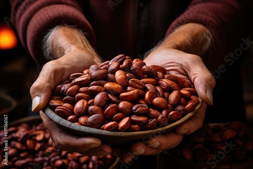 roasted coffee beans in farmer hands