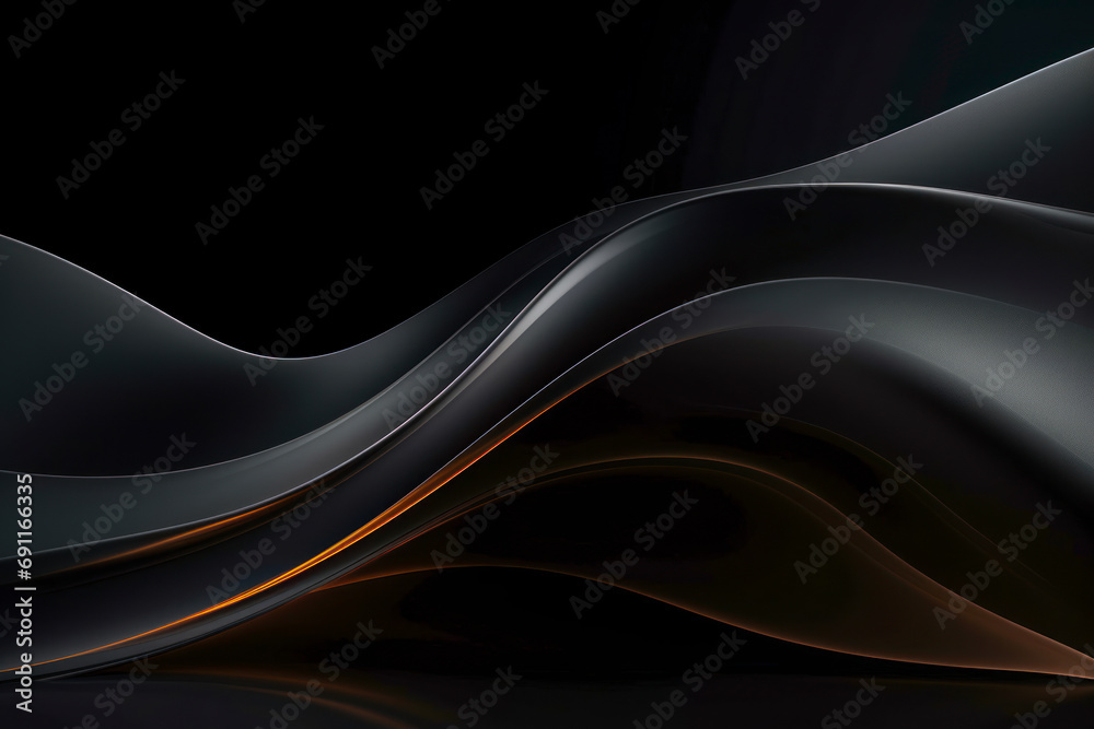 Abstract futuristic dark black background with waved design. Realistic 3d wallpaper with luxury flowing lines., texture background.