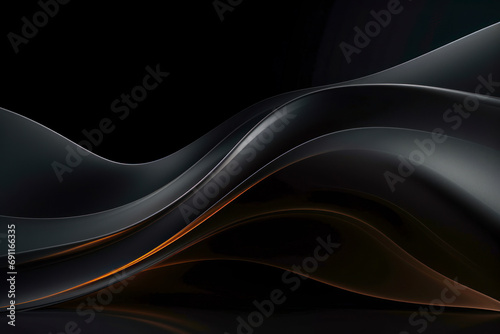 Abstract futuristic dark black background with waved design. Realistic 3d wallpaper with luxury flowing lines., texture background.