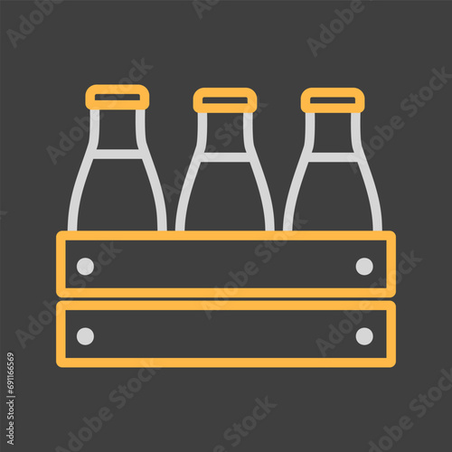 Milk wooden box. Milk bottles crate vector icon